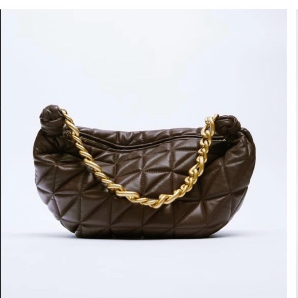 Zara Genuine Leather Quilted Bag with Gold Chain